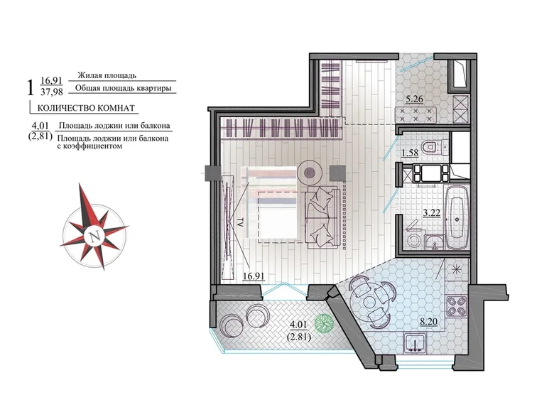 1 room apartment 37 m² Minsk, Belarus