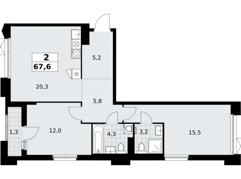 Wohnung 2 zimmer 68 m² Troizk, Russland