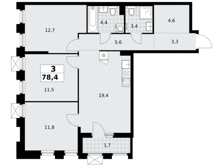 Квартира 3 комнаты 78 м² район Троицк, Россия