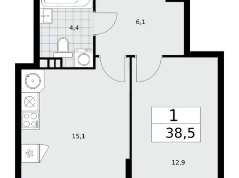 Квартира 1 комната 39 м² район Коммунарка, Россия