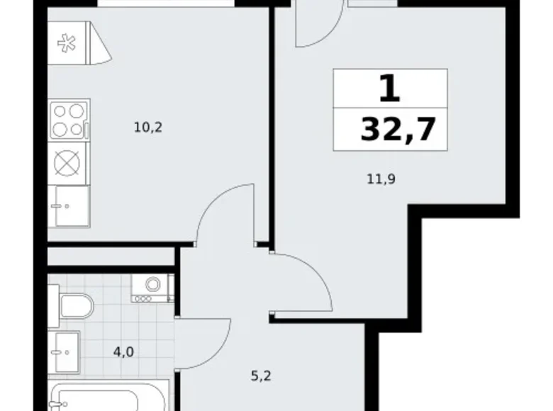1 room apartment 33 m² Vnukovo, Russia