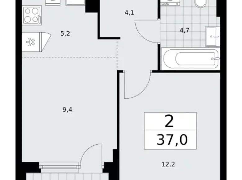 2 room apartment 37 m² Kommunarka, Russia