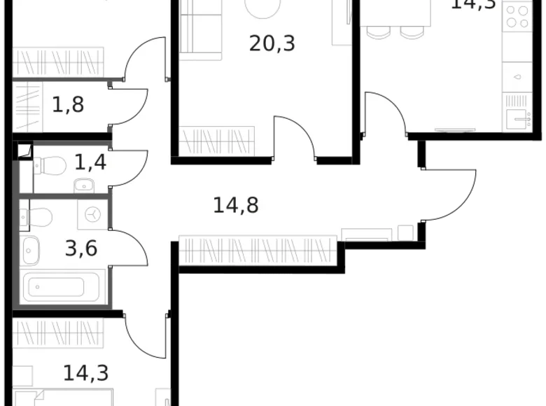 Apartamento 3 habitaciones 84 m² Moscú, Rusia