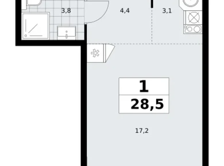 Квартира 1 комната 29 м² район Коммунарка, Россия
