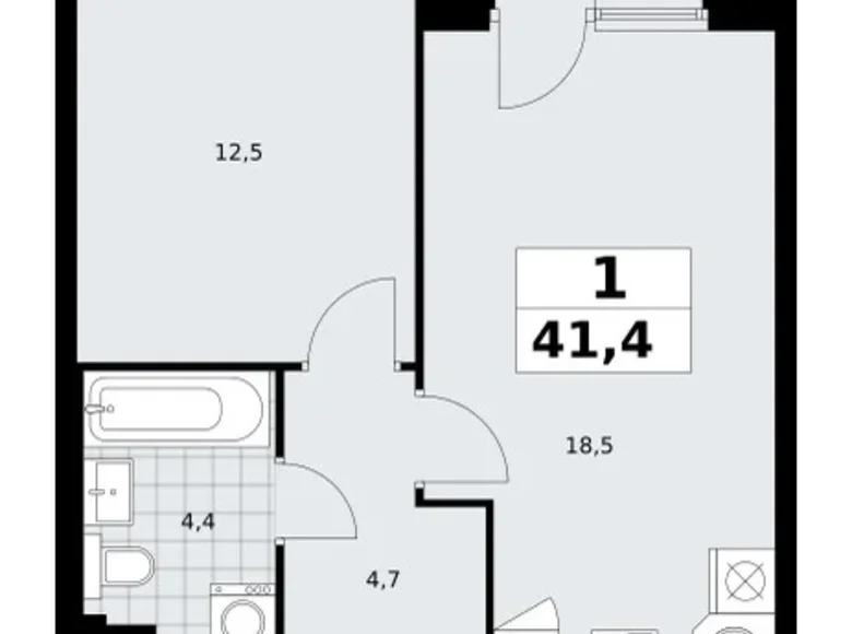 Квартира 1 комната 41 м² район Троицк, Россия