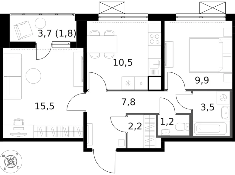 Apartamento 2 habitaciones 53 m² Moscú, Rusia