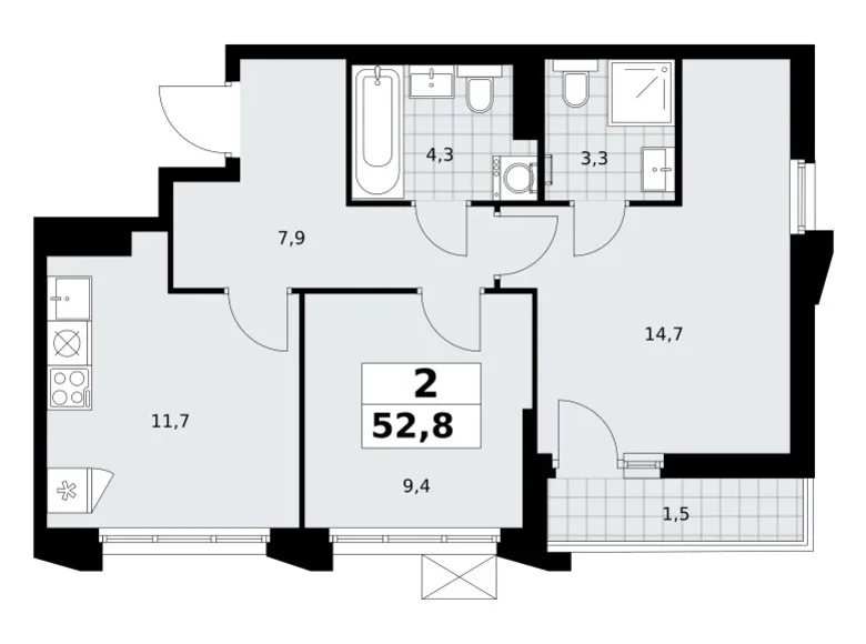 Mieszkanie 2 pokoi 53 m² Troick, Rosja