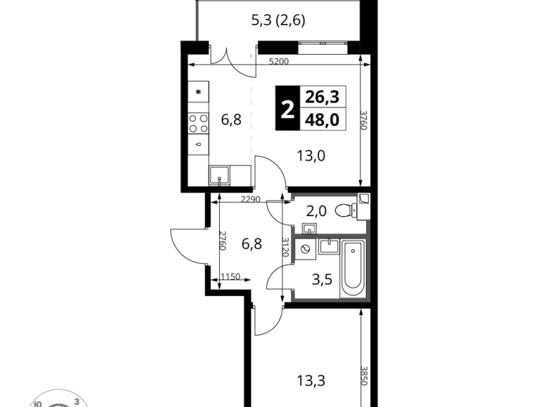 Appartement 2 chambres 48 m² Khimki, Russie