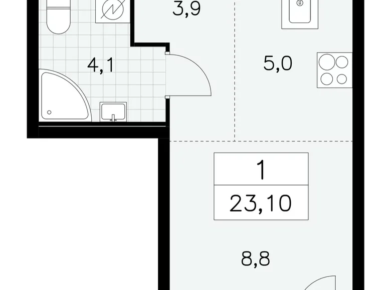 Квартира 1 комната 23 м² Москва, Россия