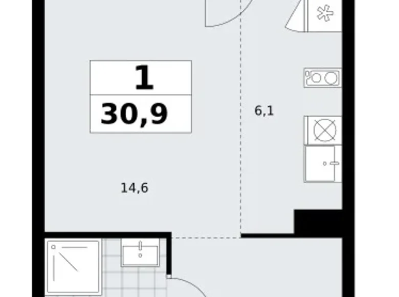 Квартира 1 комната 31 м² район Троицк, Россия