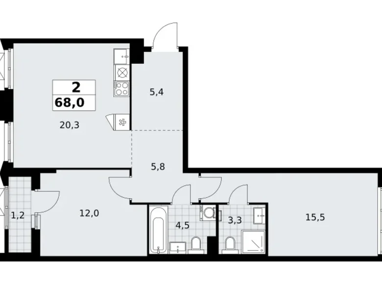 Appartement 2 chambres 68 m² Troïtsk, Russie