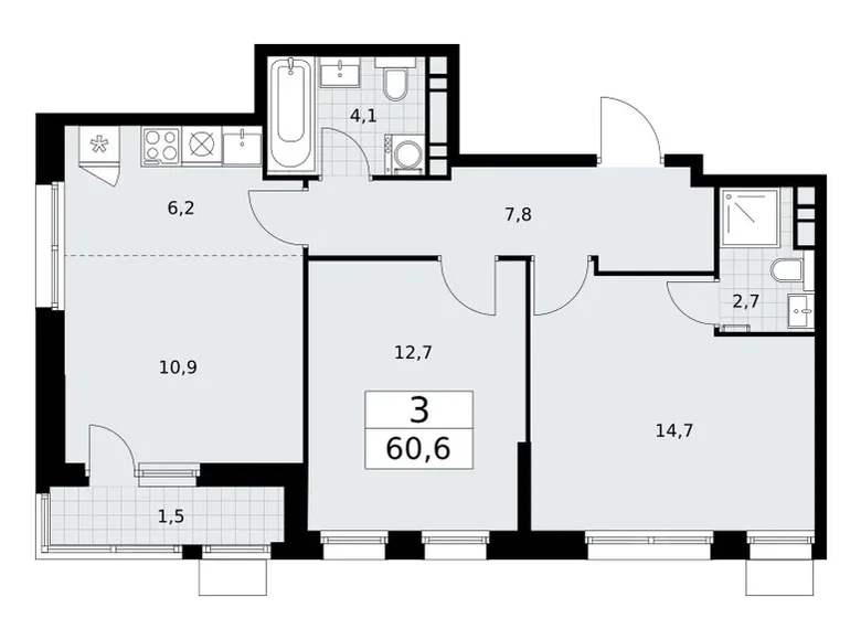 Apartamento 3 habitaciones 61 m² Vnukovo, Rusia