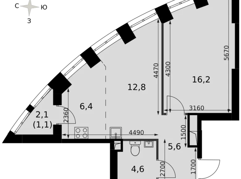 Квартира 1 комната 47 м² Москва, Россия