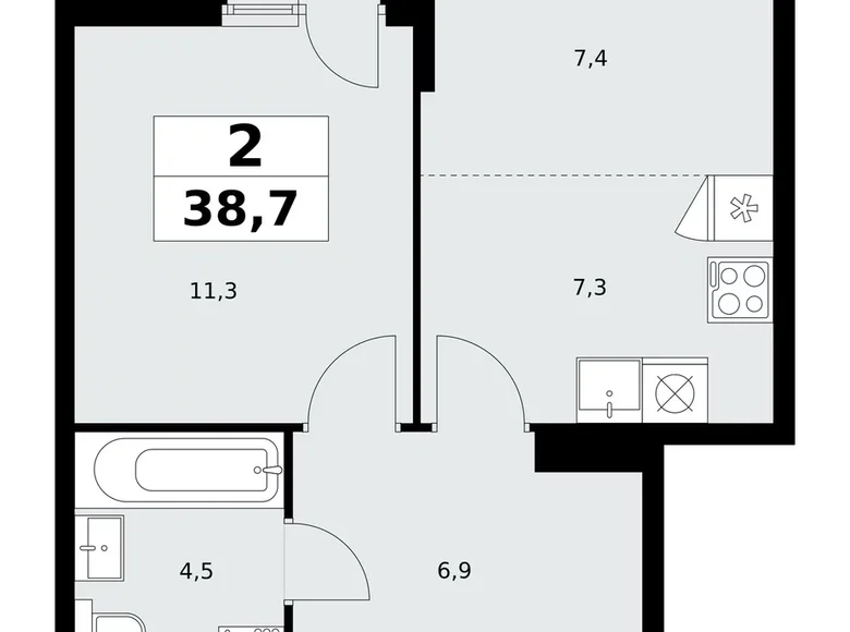 Квартира 2 комнаты 39 м² район Коммунарка, Россия