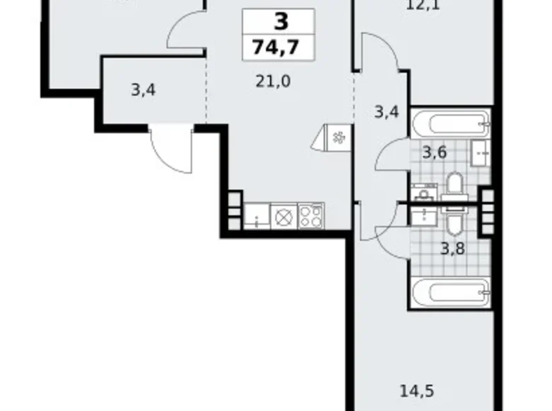 Apartamento 3 habitaciones 75 m² Kommunarka, Rusia