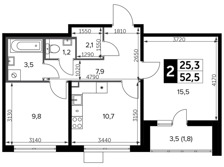 Wohnung 2 zimmer 54 m² Leninsky District, Russland