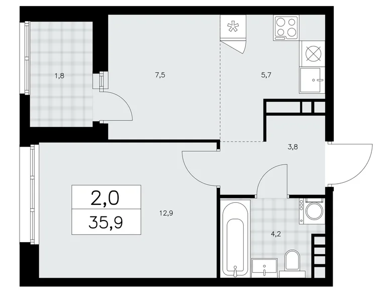 Квартира 2 комнаты 36 м² район Коммунарка, Россия