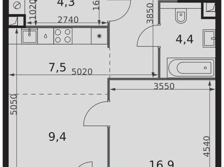 Квартира 1 комната 51 м² Москва, Россия