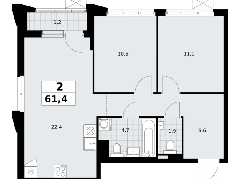 Wohnung 2 zimmer 61 m² Troizk, Russland