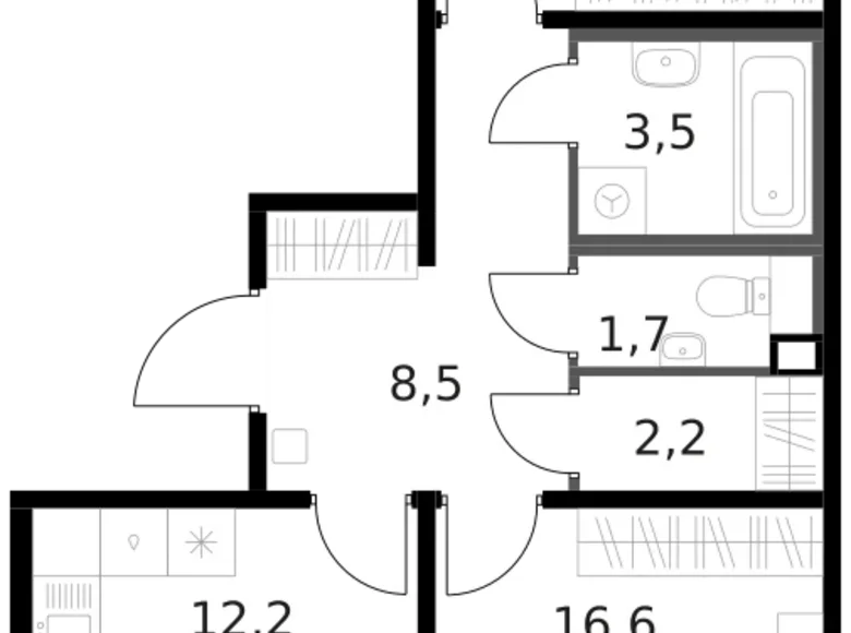 Квартира 2 комнаты 59 м² Москва, Россия