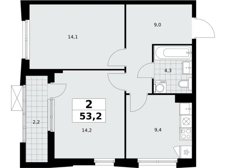 2 room apartment 53 m² Kommunarka, Russia