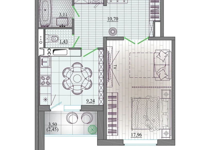 Квартира 1 комната 45 м² Минск, Беларусь