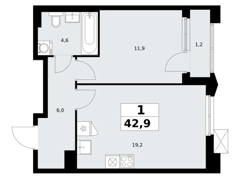 1 room apartment 43 m² Troitsk, Russia