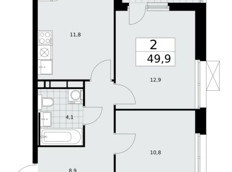 2 room apartment 50 m² Kommunarka, Russia