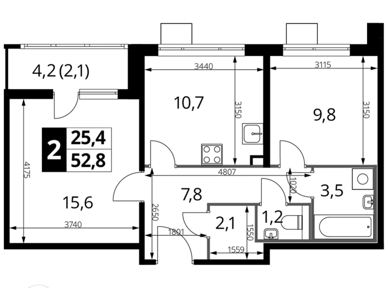 Appartement 2 chambres 53 m² Lioubertsy, Russie