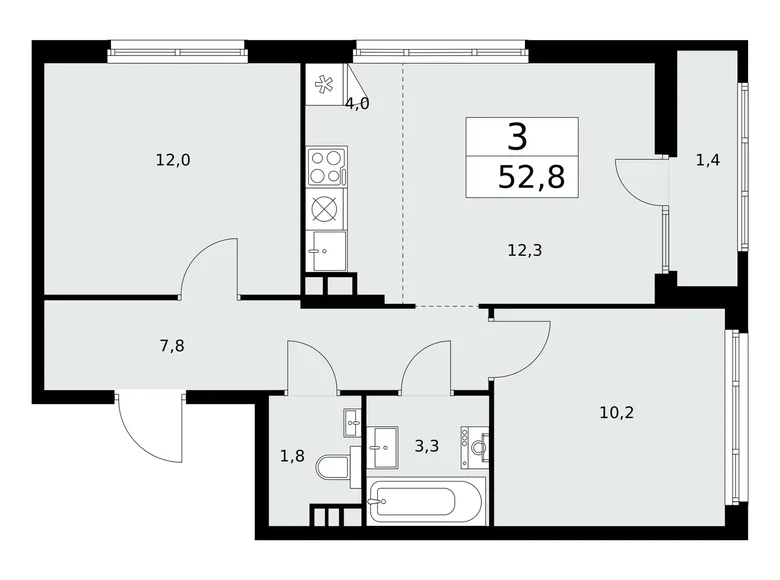 Apartamento 3 habitaciones 53 m² Troitsk, Rusia