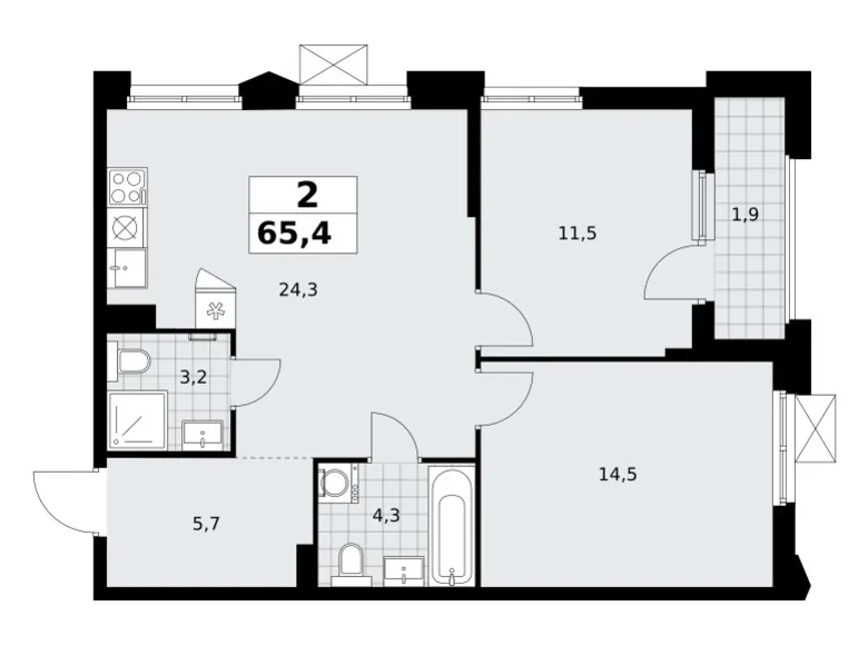 Квартира 2 комнаты 65 м² район Троицк, Россия