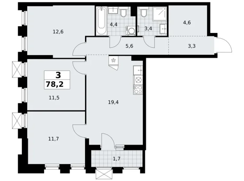 Квартира 3 комнаты 78 м² район Троицк, Россия