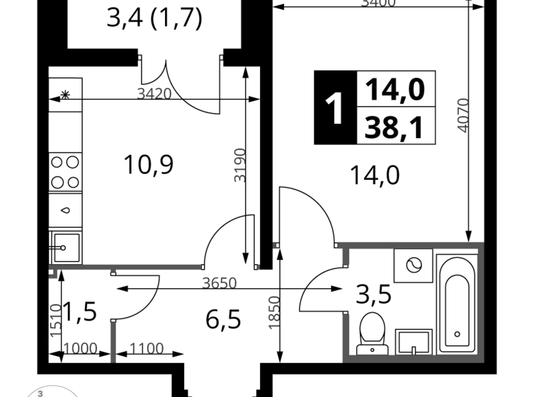 Appartement 1 chambre 38 m² Leninsky District, Russie