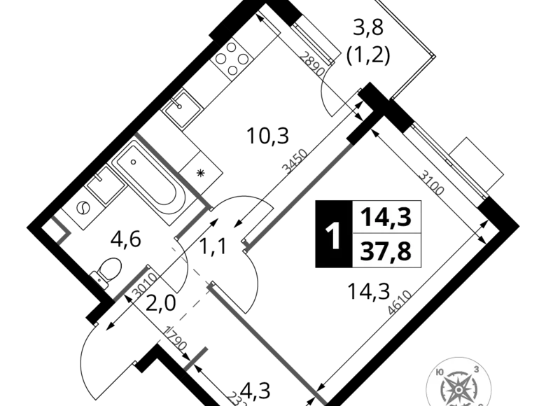 Apartamento 1 habitación 38 m² Jimki, Rusia
