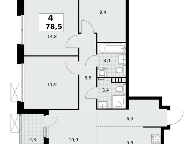 Квартира 4 комнаты 79 м² район Коммунарка, Россия