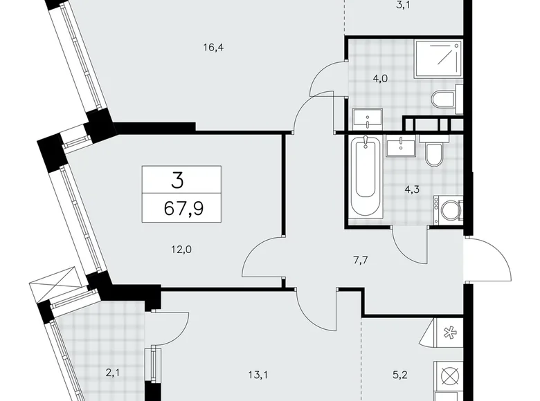 Квартира 3 комнаты 68 м² район Коммунарка, Россия