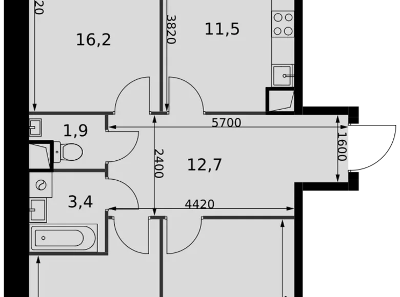3 room apartment 73 m² Razvilka, Russia