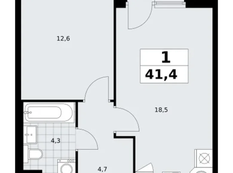 Квартира 1 комната 41 м² район Троицк, Россия