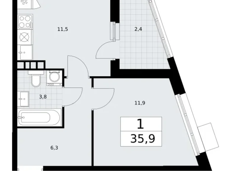1 room apartment 36 m² Vnukovo, Russia
