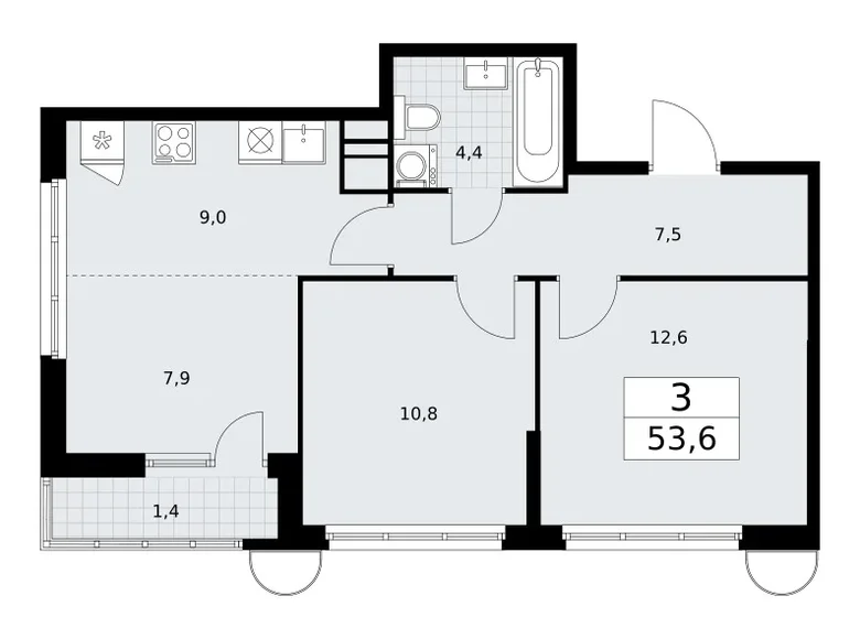 Квартира 3 комнаты 54 м² район Внуково, Россия