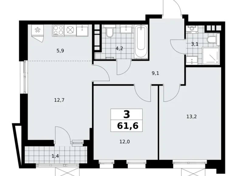 Apartamento 3 habitaciones 62 m² Kommunarka, Rusia