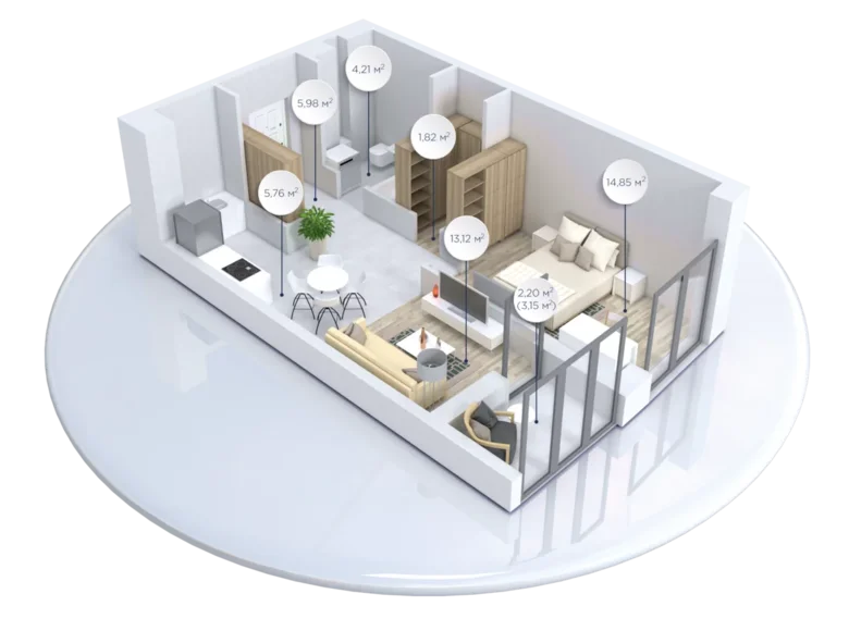 2 room apartment 48 m² Minsk, Belarus