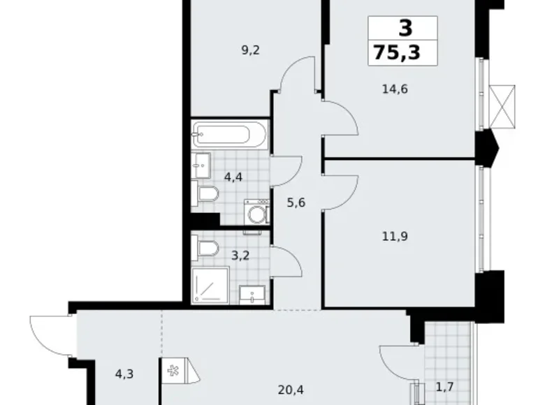 Apartamento 3 habitaciones 75 m² Troitsk, Rusia