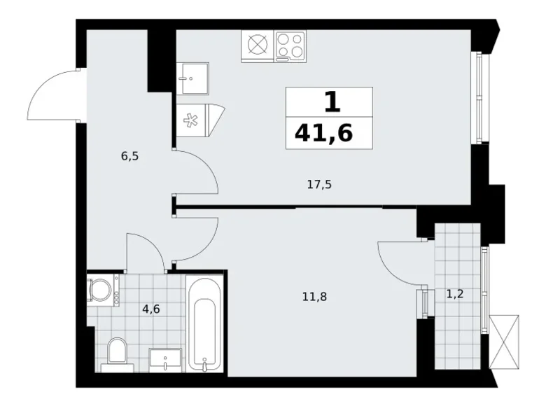 Apartamento 1 habitación 42 m² Troitsk, Rusia