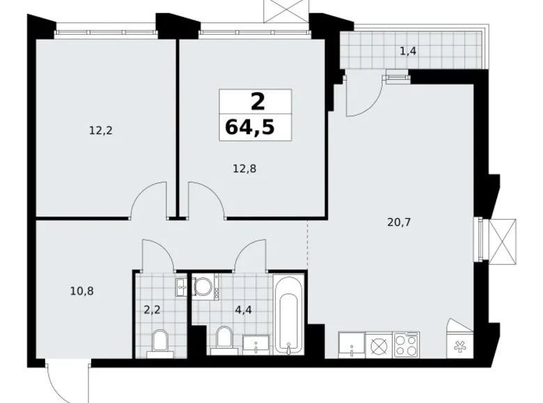Apartamento 2 habitaciones 65 m² Troitsk, Rusia
