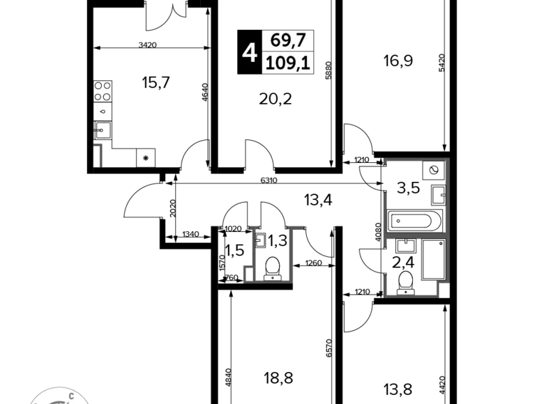 Mieszkanie 4 pokoi 110 m² Leninsky District, Rosja