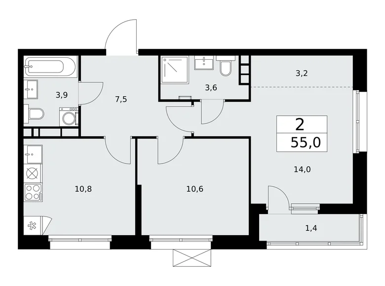 Apartamento 2 habitaciones 55 m² Kommunarka, Rusia