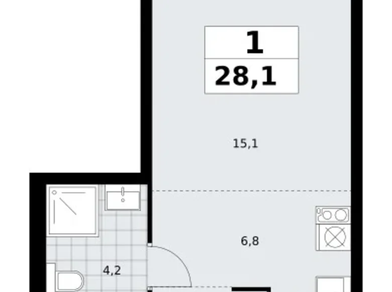 Apartamento 1 habitación 28 m² Troitsk, Rusia