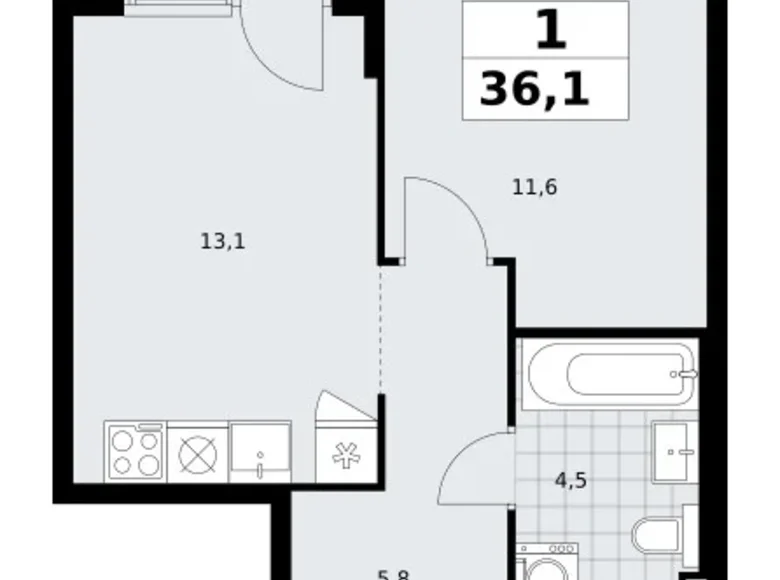 Appartement 1 chambre 36 m² Troïtsk, Russie