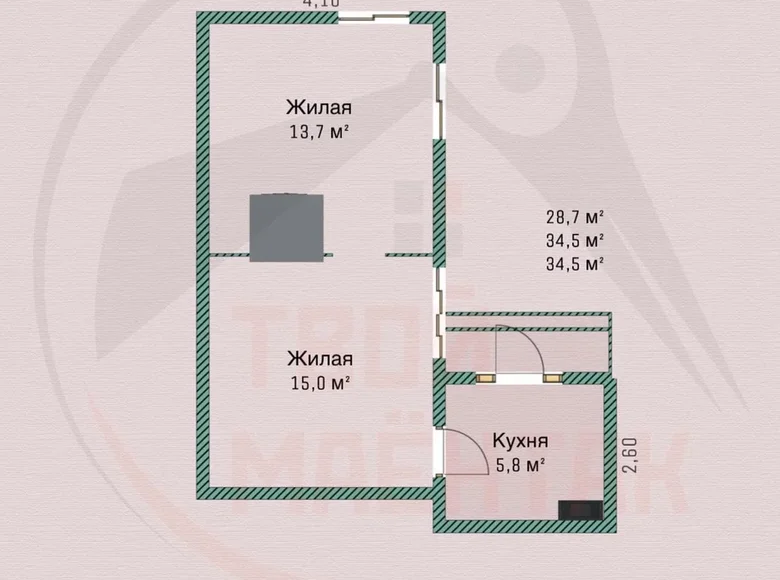 Mieszkanie 2 pokoi 35 m² Borysów, Białoruś